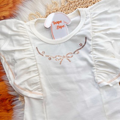 Conj. Regata com Laço em Paetê e Short - Off White e Areia